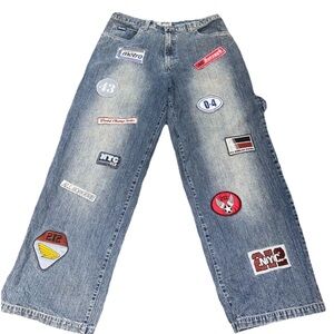 Vintage Y2K Streetwear Grunge Baggy Jeans 100% Cotton 38x33 With Patches Skater